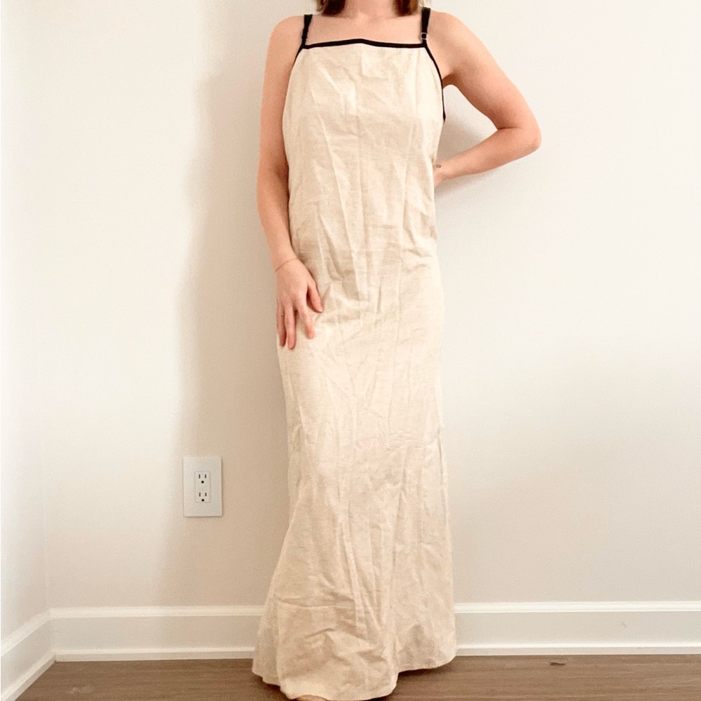 Senllen 100% Linen Cream Maxi Dress